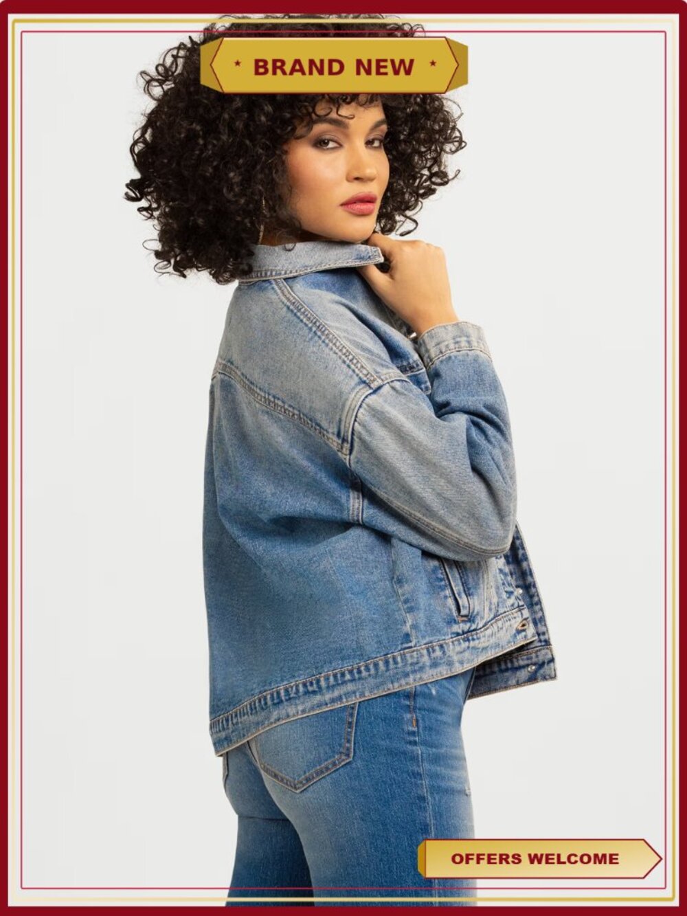Swing Denim Jacket Button Front Pleated Back Layer - Picture 4 of 7